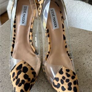 Steve Madden Clear and Leopard Print Heels